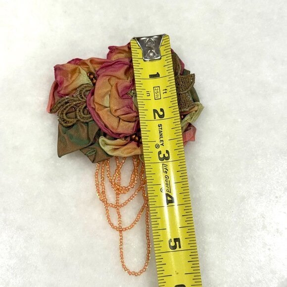 Handcrafted Beverly Gayle Floral Brooch Pin With Beaded Accent - Picture 6 of 7